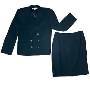 Vtg Jones New York 100% Wool Womens Skirt Suit Jacket Sz 10 Skirt Sz 12 Green